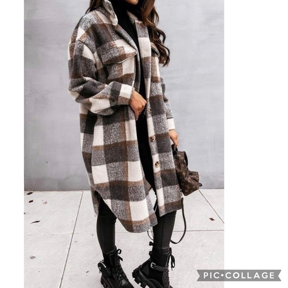 Midi Gray & Beige Plaid Coat. Beautiful!! - Picture 2 of 4